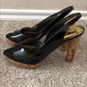 BCBGIRLS Black Patent Leather Peep Toe Slingback